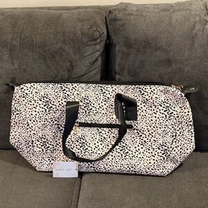 Mali + Lili Spotted Canvas Duffel Bag Black Ivory Travel Weekender New